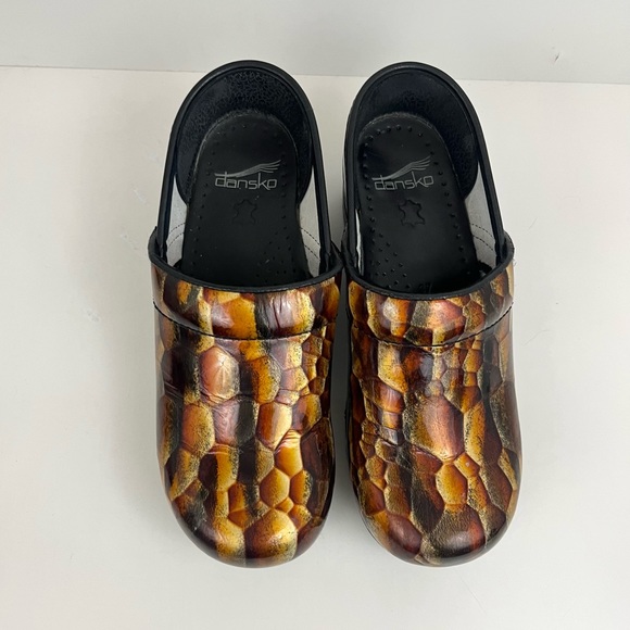Dansko Professional Clogs Brown Gold Shiny Leather Women’s Size US 6.5-7 / EU 37 - Picture 2 of 16
